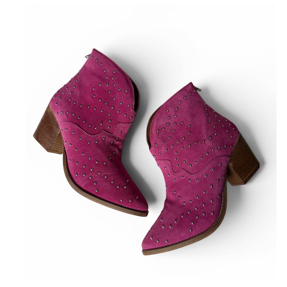 Naughty Monkey Twilight Pink Studded Western Ankle Boots 9.5 Cowgirl Rodeo